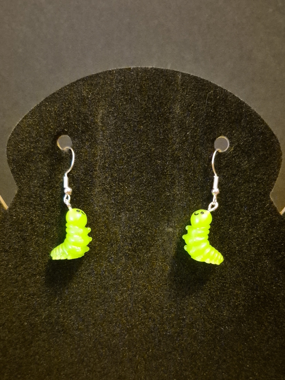 Handcrafted Neon Green Worm Caterpillar Insect Dangle Earrings - Women Jewelry